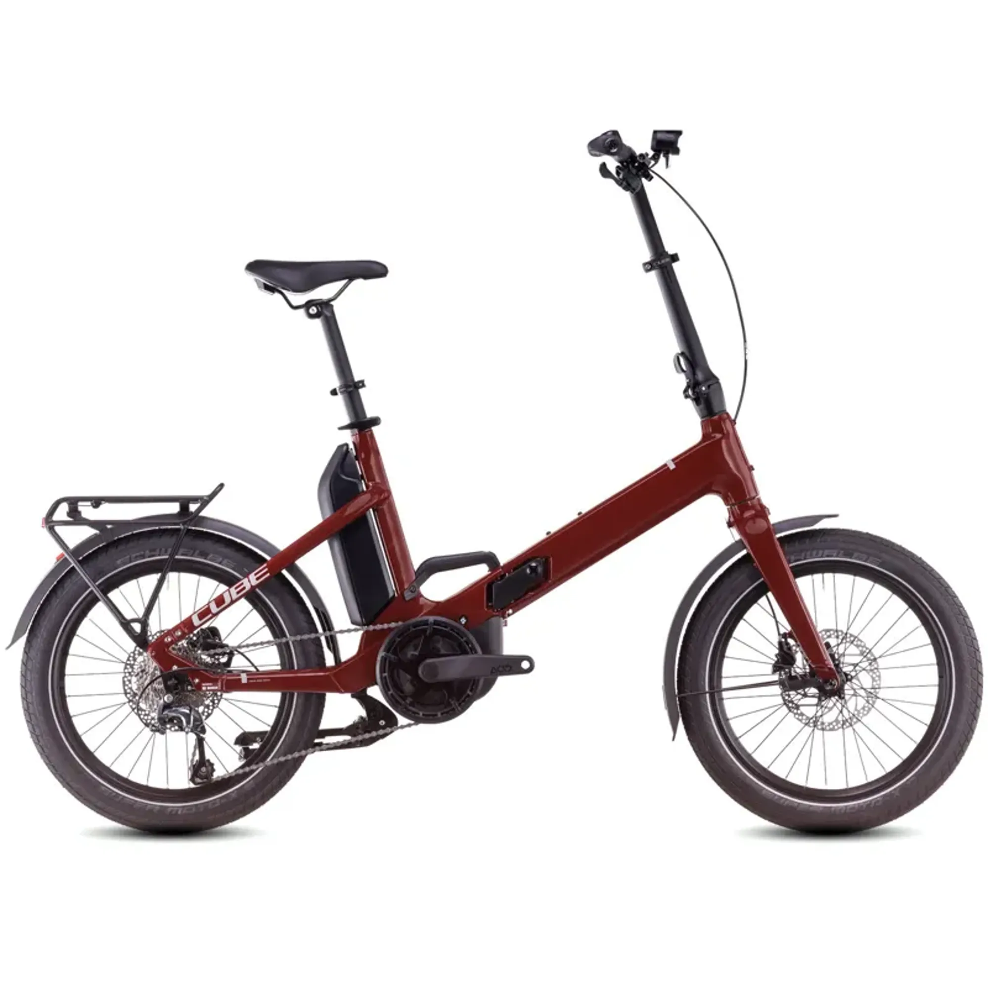 Cube Fold Hybrid 500 Electric Bike in Merlot Red/Reflex